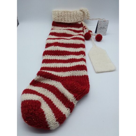 West Elm griffin Striped Knit Wool Christmas Holiday Stocking Handcrafted - Picture 12 of 12